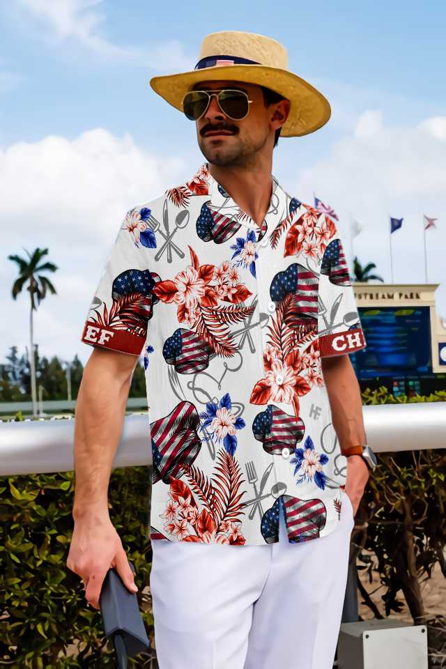 Chef American Flag And Tropical Hawaiian Shirt, Don't Mess With The Chef Aloha Shirt For Men & Women, Best Gift For Patriot, Husband, Wife, Boyfriend, Girlfriend