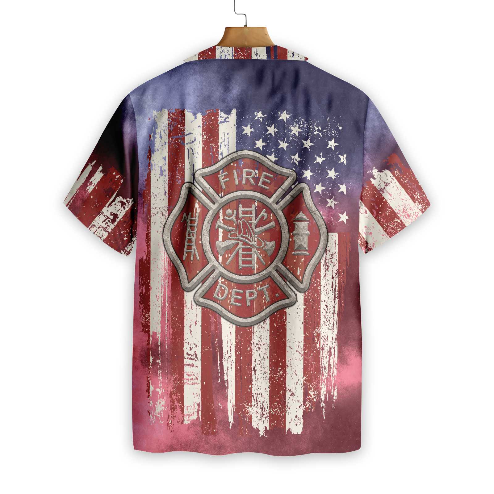 American Flag Fire Dept Firefighter Hawaiian Shirt, Fire Department Logo Firefighter Aloha Shirt For Men, Best Gift For Firefighter