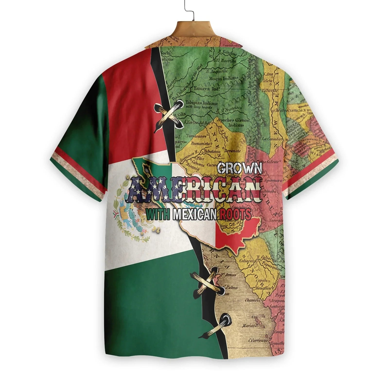 Map American Print USA Flag Hawaiian Shirt, Grown American With Mexican Roots Aloha Shirt For Men & Women, Best Gift For Husband, Wife, Boyfriend, Girlfriend