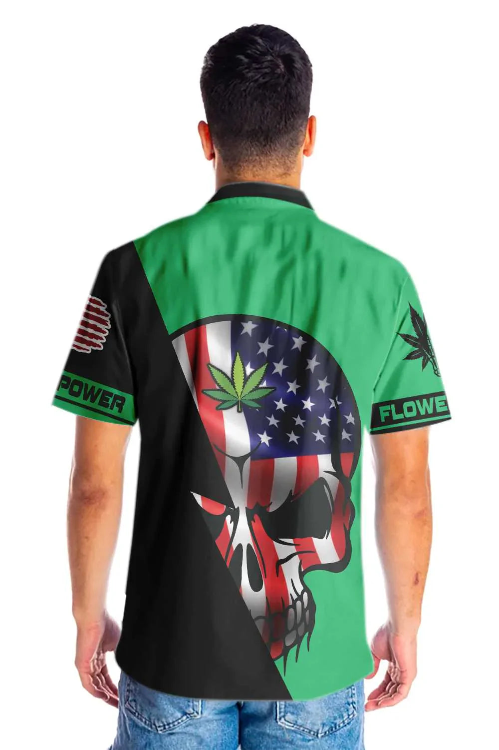 Skull American Flag Marijuana Power Hawaiian Shirt, Flower Power Aloha Shirt For Men & Women, Best Gift For Husband, Wife, Boyfriend, Girlfriend
