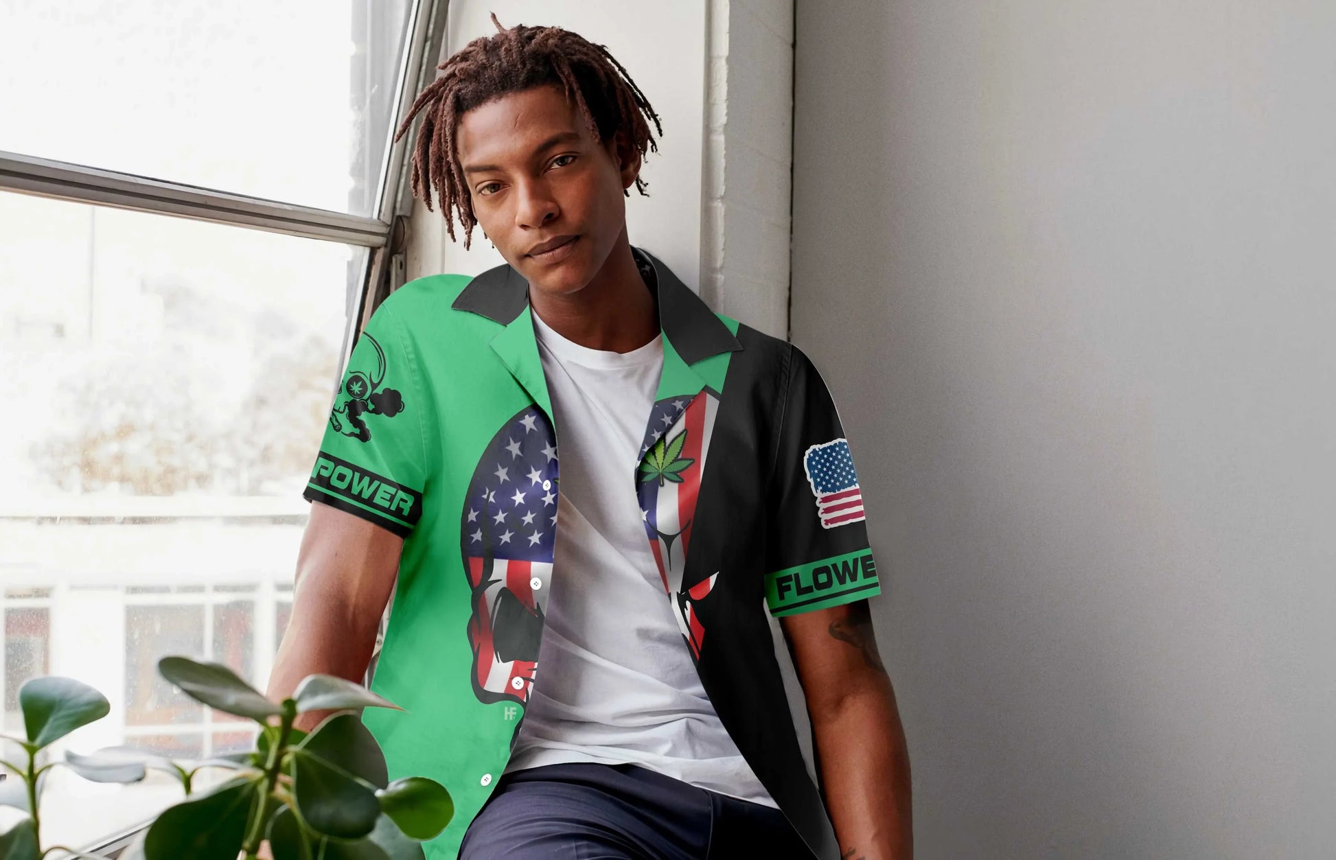 Skull American Flag Marijuana Power Hawaiian Shirt, Flower Power Aloha Shirt For Men & Women, Best Gift For Husband, Wife, Boyfriend, Girlfriend