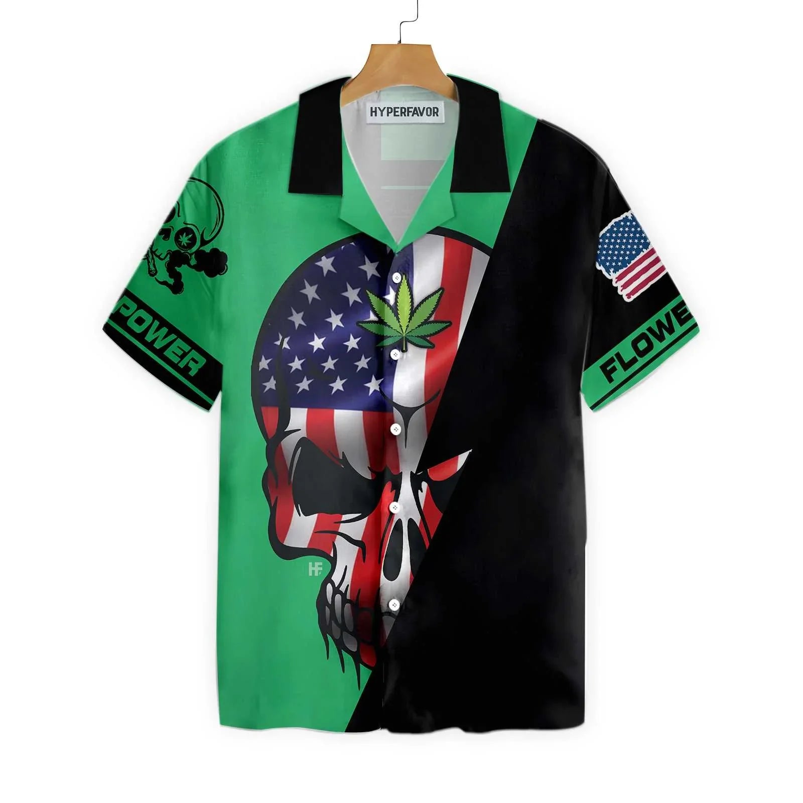 Skull American Flag Marijuana Power Hawaiian Shirt, Flower Power Aloha Shirt For Men & Women, Best Gift For Husband, Wife, Boyfriend, Girlfriend