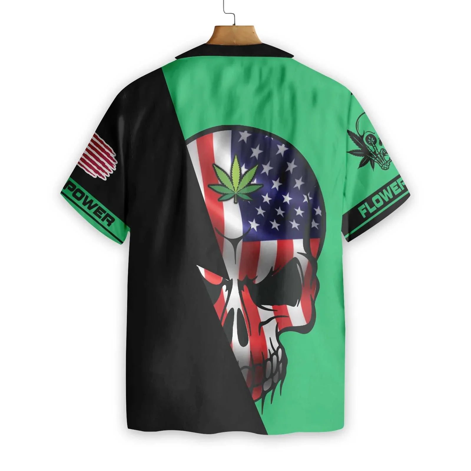 Skull American Flag Marijuana Power Hawaiian Shirt, Flower Power Aloha Shirt For Men & Women, Best Gift For Husband, Wife, Boyfriend, Girlfriend