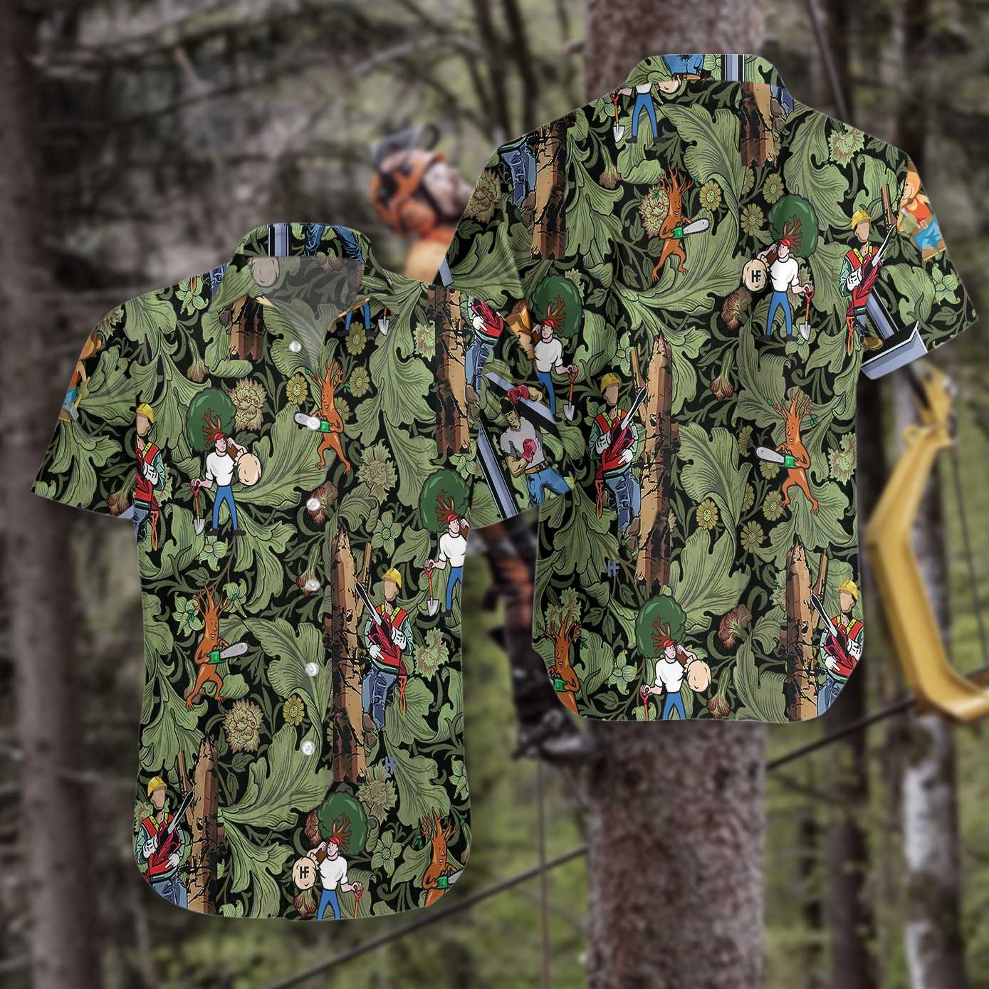 Arborist Proud Hawaiian Shirt, Leaves Pattern Aloha Shirt For Men & Women, Best Gift For Arborist, Husband, Wife, Boyfriend, Girlfriend