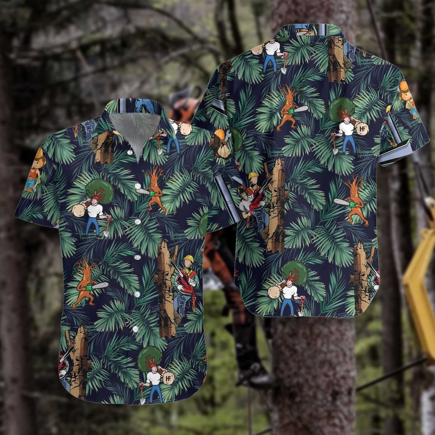 Arborist Proud Hawaiian Shirt, Leaves Pattern Navy Aloha Shirt For Men & Women, Best Gift For Arborist, Husband, Wife, Boyfriend, Girlfriend