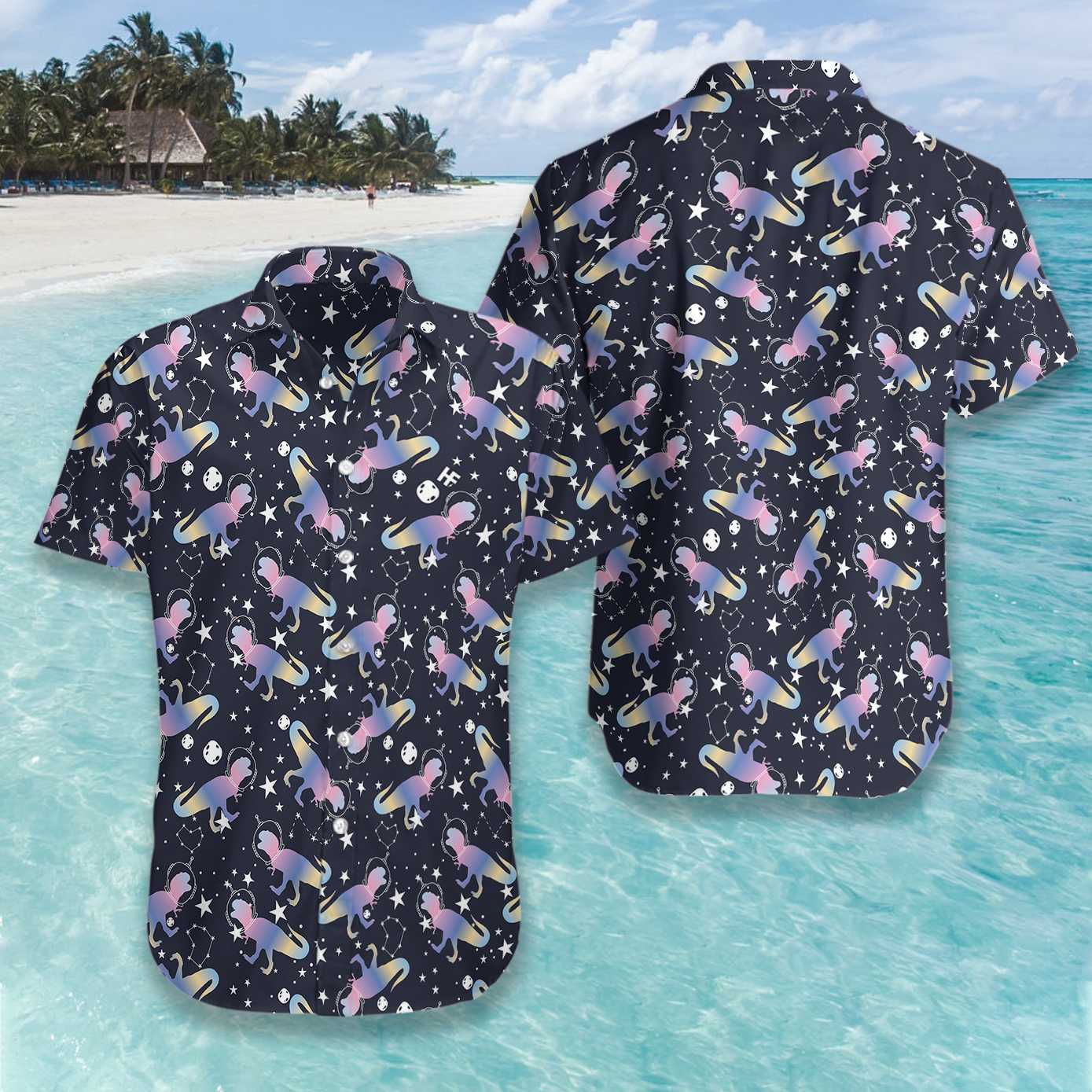 Astro T-Rex Dinosaur Hawaiian Shirt, Dinosaur Aloha Shirt For Men & Women, Best Gift For Dinosaur Lovers, Summer, Husband, Wife, Boyfriend, Girlfriend