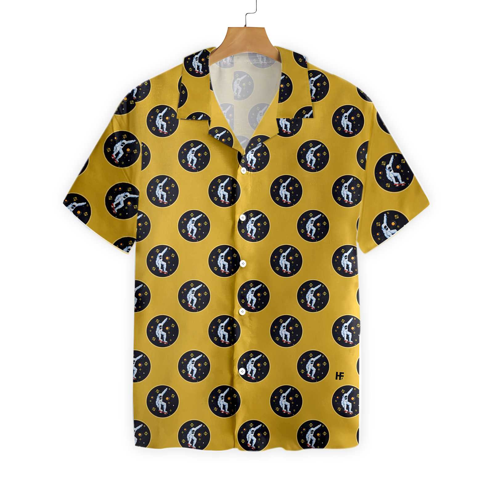 Astronaut Binance Coin Moon Pattern Hawaiian Shirt, Yellow Aloha Shirt For Men & Women, Best Gift For Summer, Husband, Wife, Boyfriend, Girlfriend