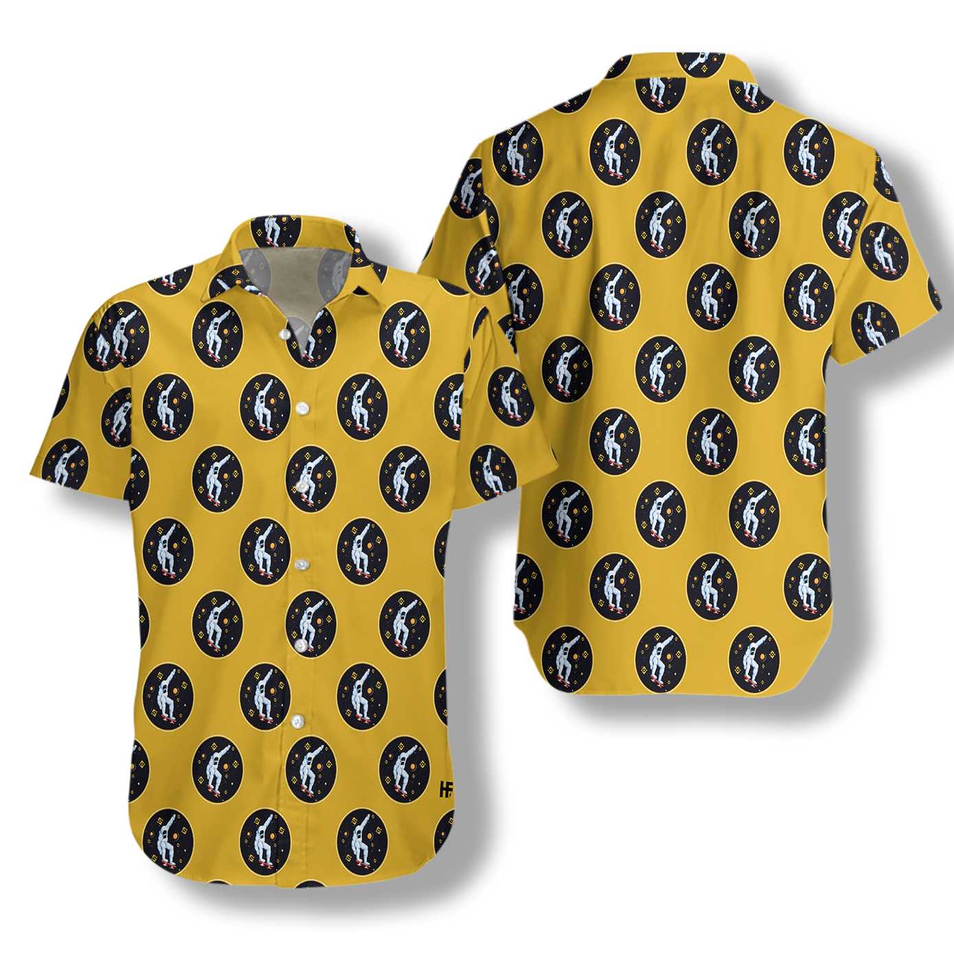 Astronaut Binance Coin Moon Pattern Hawaiian Shirt, Yellow Aloha Shirt For Men & Women, Best Gift For Summer, Husband, Wife, Boyfriend, Girlfriend