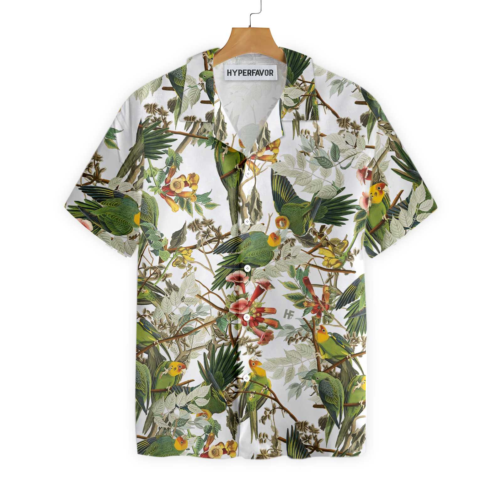 Audubon Carolina Parrot Hawaiian Shirt, Tropical Flower Aloha Shirt For Men & Women, Best Gift For Summer, Husband, Wife, Boyfriend, Girlfriend