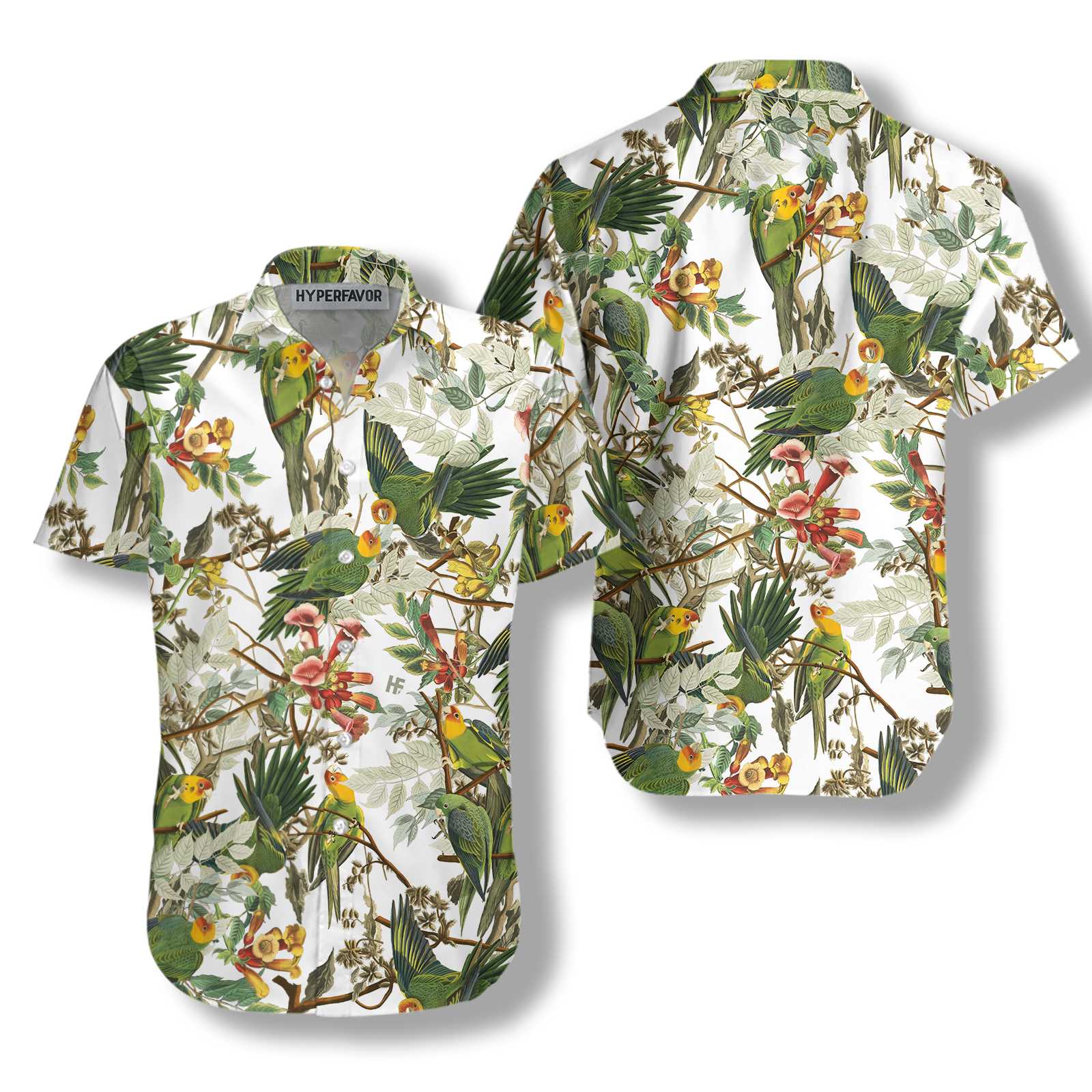 Audubon Carolina Parrot Hawaiian Shirt, Tropical Flower Aloha Shirt For Men & Women, Best Gift For Summer, Husband, Wife, Boyfriend, Girlfriend
