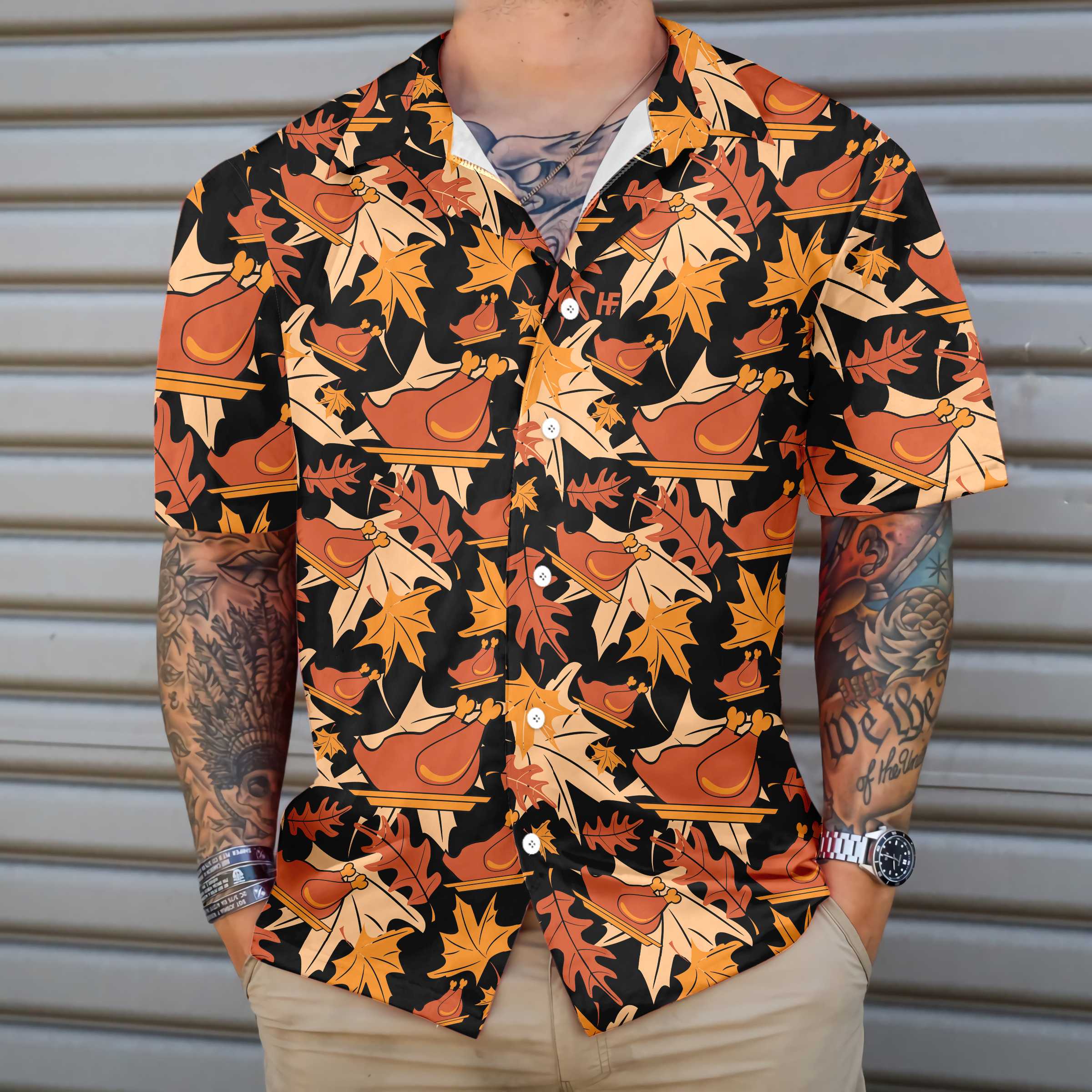 Autumnal Leaves With Turkey Meat Hawaiian Shirt, Fall Leaf Aloha Shirt For Men & Women, Best Gift For Thanksgiving Day, Husband, Wife, Boyfriend, Girlfriend