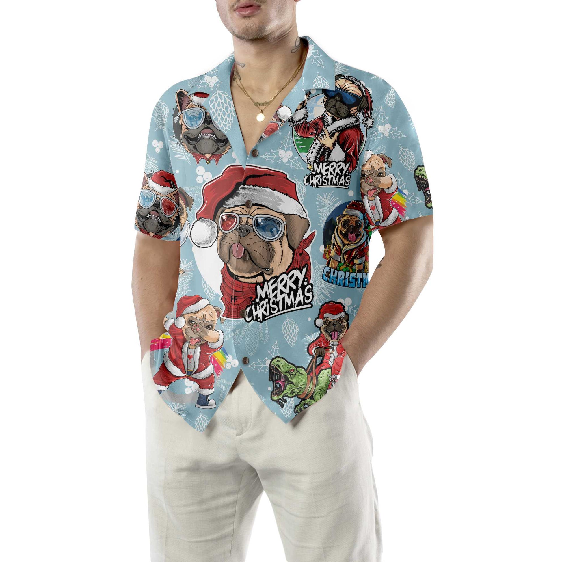 Pug Hawaiian Shirt, Awesome Xmas Pug Party Christmas Aloha Shirts, Funny Christmas Gift For Pug Lovers, Dog Lovers