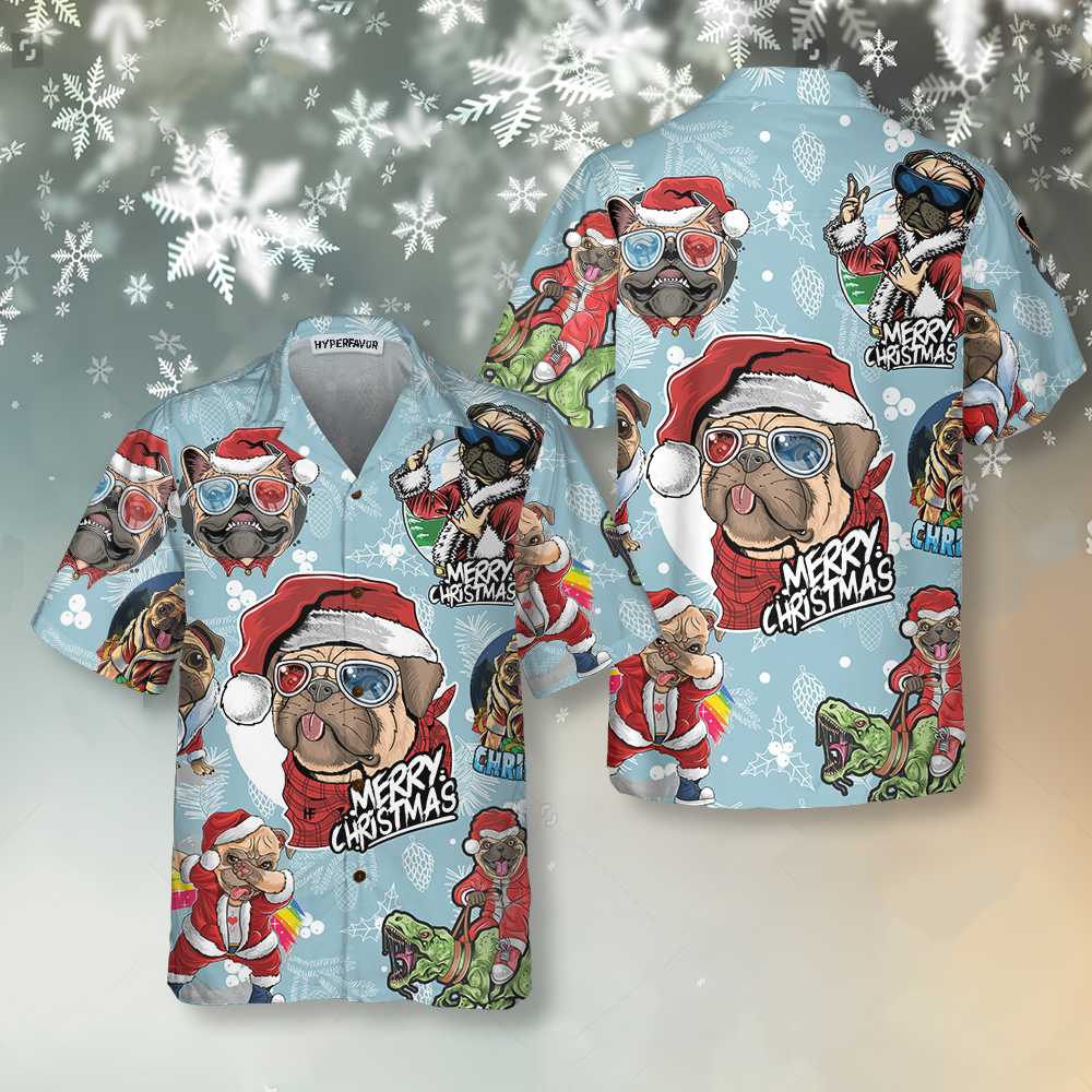 Pug Hawaiian Shirt, Awesome Xmas Pug Party Christmas Aloha Shirts, Funny Christmas Gift For Pug Lovers, Dog Lovers