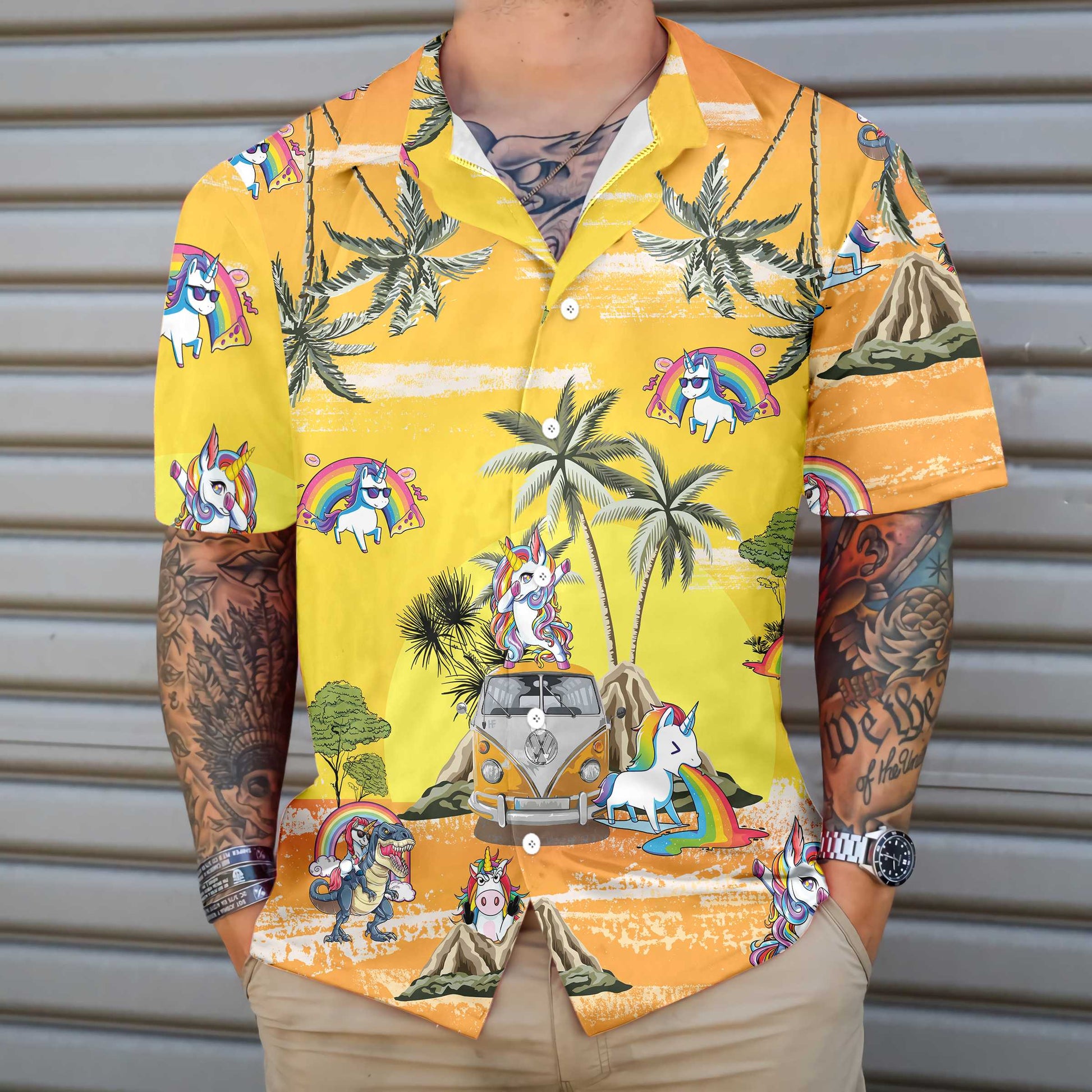 Baby Unicorn Summer Time Hawaiian Shirt, Stylish Unicorn Yellow Aloha Shirts for Men And Women, Best Gift For Unicorn Lovers, Husband, Wife, Boyfriend, Girlfriend