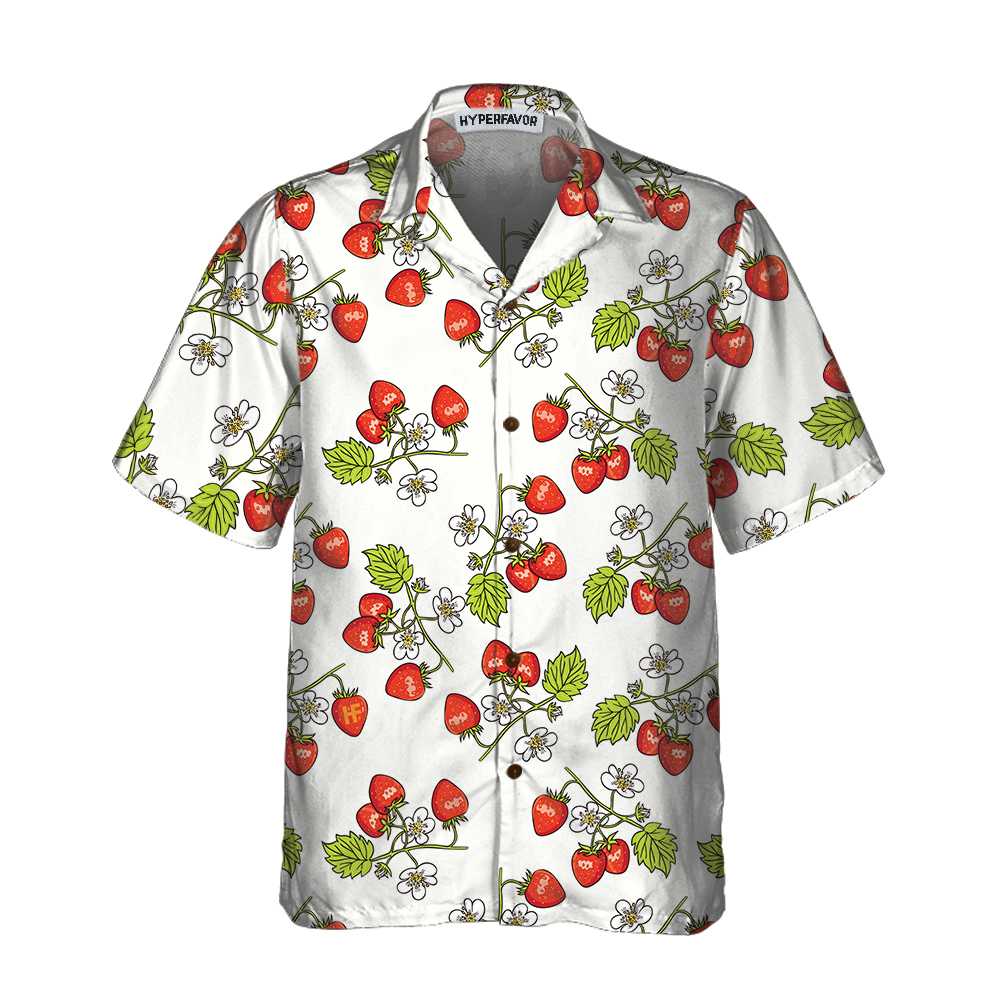 Beautiful Strawberry Seamless Pattern Hawaiian Shirt, Strawberry Shirt For Men And Women, Strawberry Print Shirt, Perfect Gift For Lovers, Friends, Husband, Boyfriends, Family