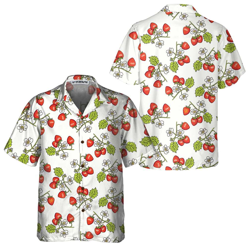 Beautiful Strawberry Seamless Pattern Hawaiian Shirt, Strawberry Shirt For Men And Women, Strawberry Print Shirt, Perfect Gift For Lovers, Friends, Husband, Boyfriends, Family