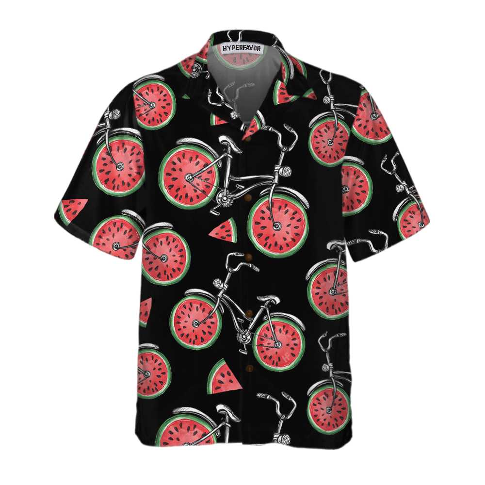Bicycles With Watermelon Wheels Hawaiian Shirt, Funny Cycling Shirt For Men And Women, Tropical Summer Fruits Aloha Shirt, Perfect Gift For Summer Fruits Lovers, Friends, Husband, Boyfriend, Family