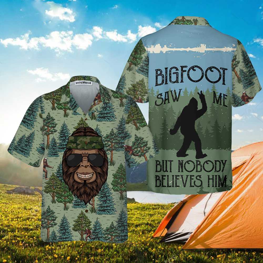 Bigfoot Saw Me Camping Summer Hawaiian Shirt, Funny Camping Shirt For Men And Women, Gift For Bigfoot Lovers, Friends, Husband, Boyfriend, Family