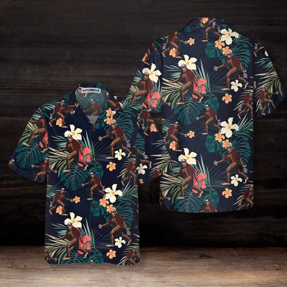Bigfoot With Tropical Leaves Funny Halloween Hawaiian Shirt, Best Halloween Shirt For Men And Women, Aloha Tropical Leaves Shirt, Perfect Gift For Halloween Lovers, Friends, Husband, Boyfriend, Family