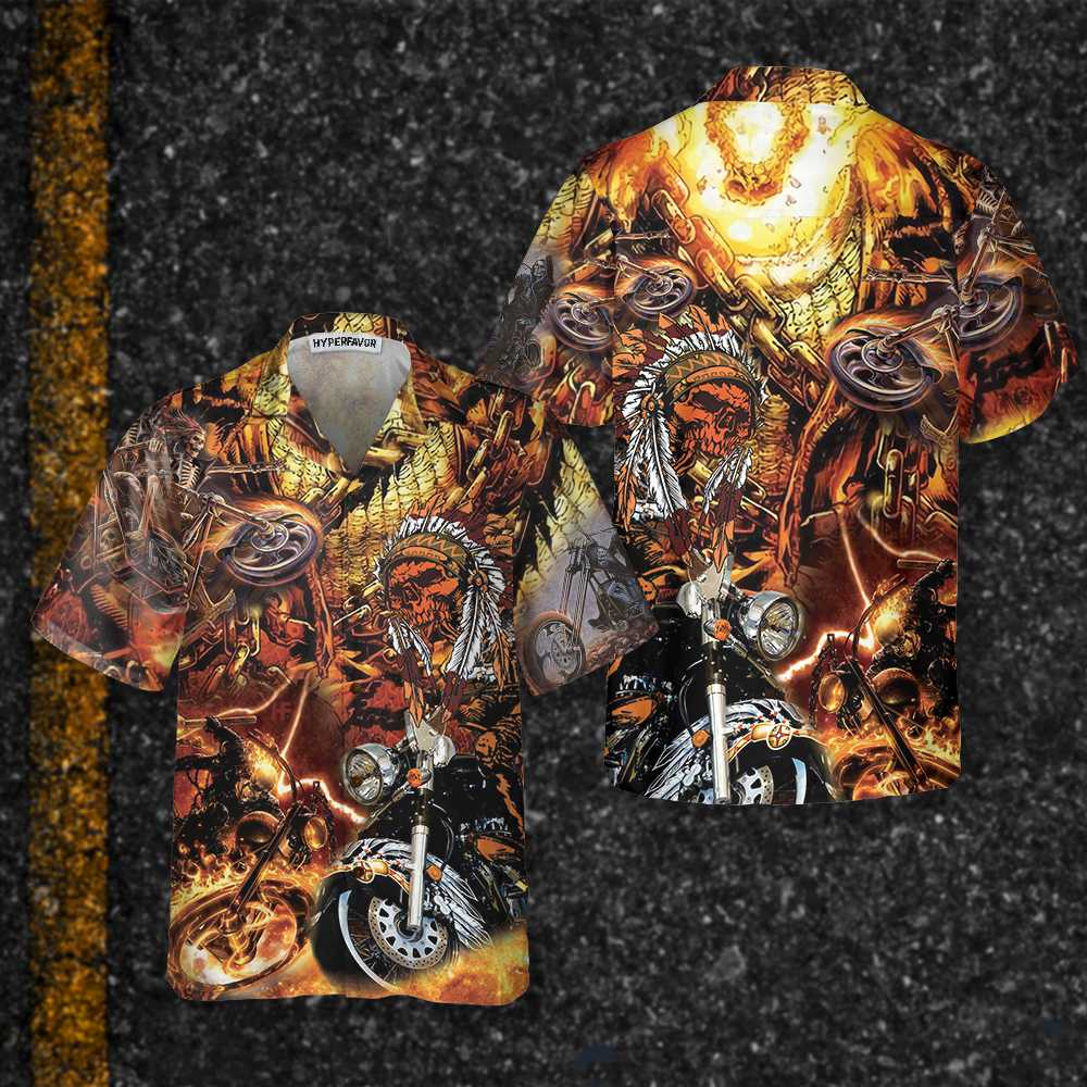 Biker Native Hawaiian Shirt, American Indian Mortocycle Shirt, Gift For Bikers, Husband, Boyfriend