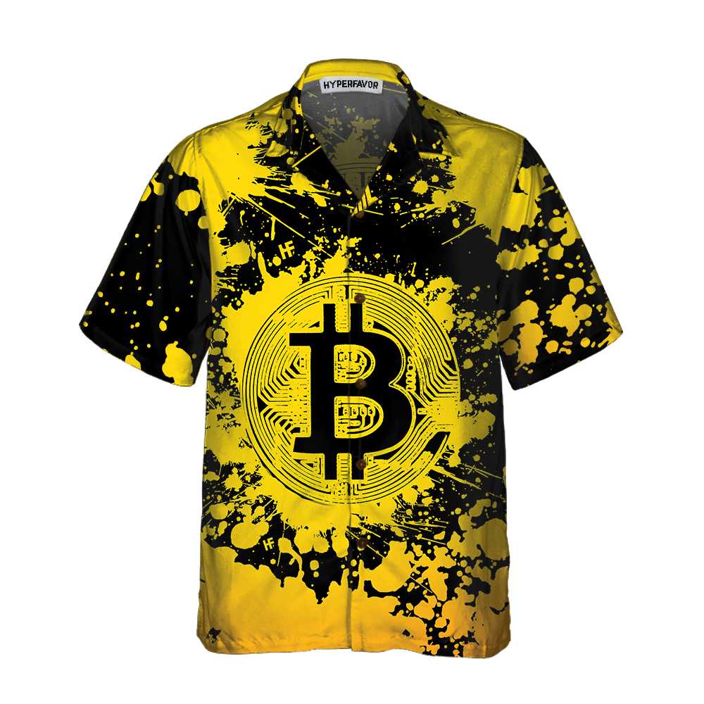 Bitcoin Hawaiian Shirt, Yellow And Black Bitcoin Aloha Shirt For Men - Perfect Gift For Bitcoin Lovers, Family, Friends, Husband, Boyfriend
