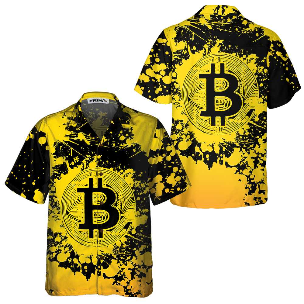 Bitcoin Hawaiian Shirt, Yellow And Black Bitcoin Aloha Shirt For Men - Perfect Gift For Bitcoin Lovers, Family, Friends, Husband, Boyfriend