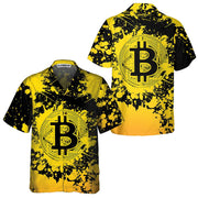Bitcoin Hawaiian Shirt, Yellow And Black Bitcoin Aloha Shirt For Men - Perfect Gift For Bitcoin Lovers, Family, Friends, Husband, Boyfriend