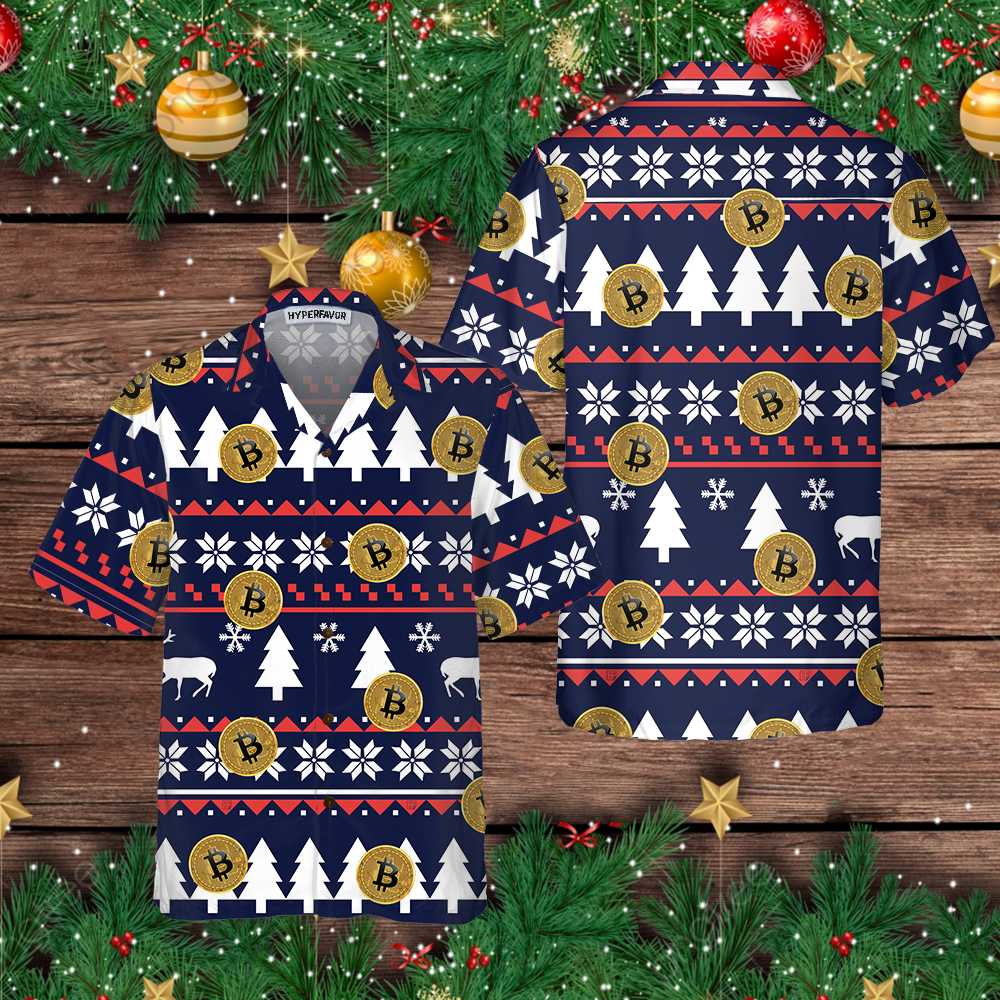 Bitcoin Ugly Christmas Hawaiian Shirt, Christmas Aloha Shirt For Men - Perfect Gift Husband, Boyfriend, Family, Friends