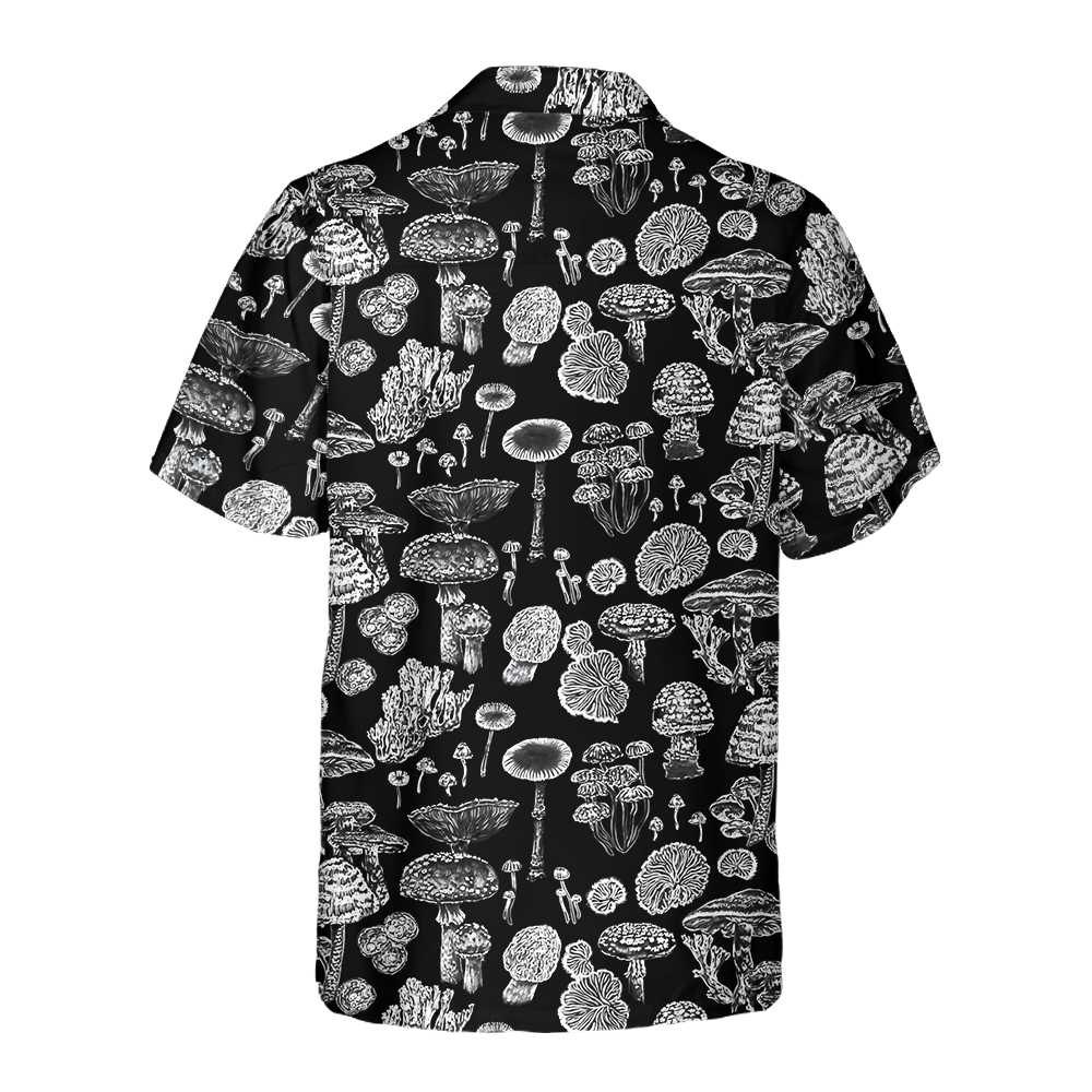 Mushroom Hawaiian Shirt, Black and White Mushroom Shirt For Men & Women - Perfect Gift Husband, Wife, Boyfriend, Girlfriend, Family, Friends