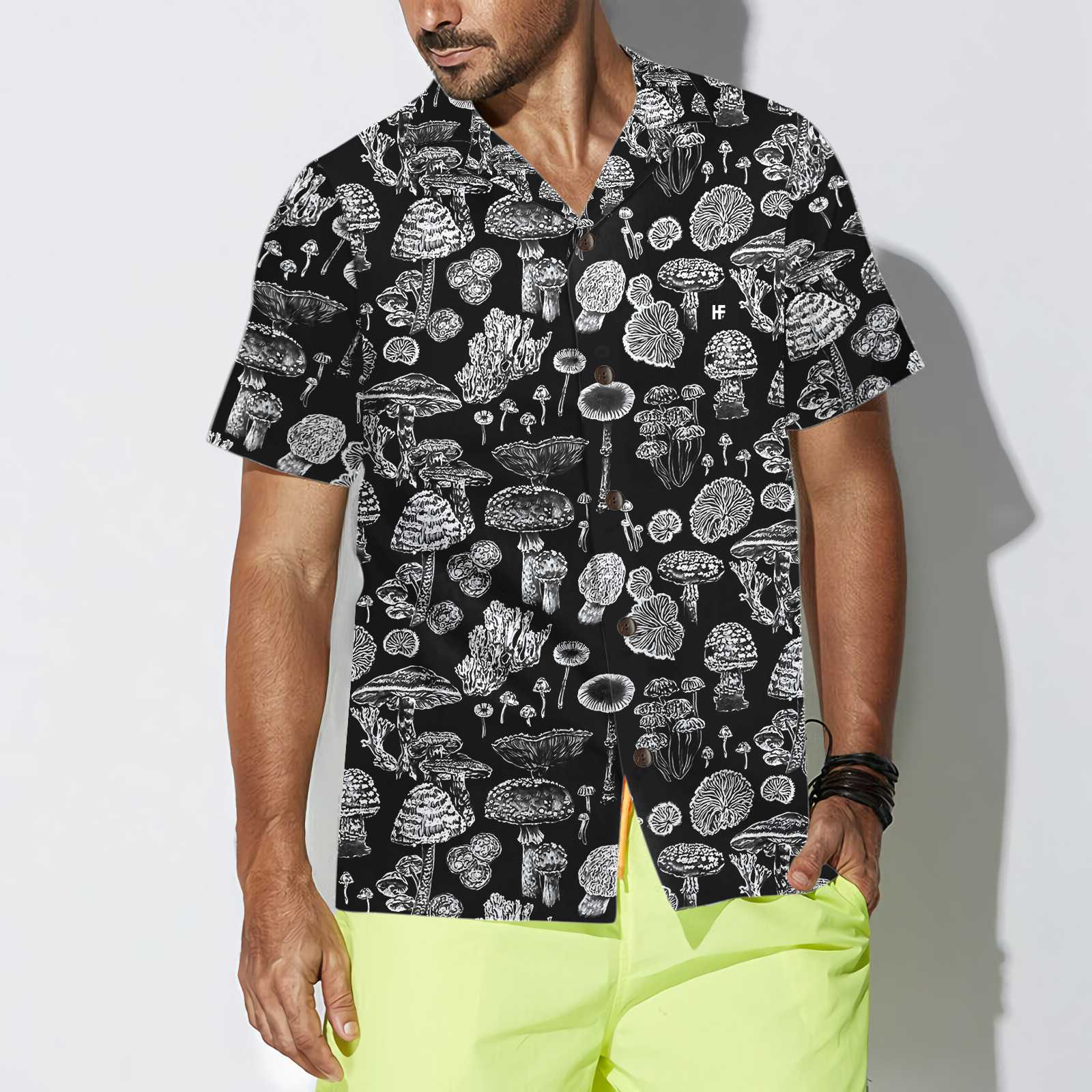 Mushroom Hawaiian Shirt, Black and White Mushroom Shirt For Men & Women - Perfect Gift Husband, Wife, Boyfriend, Girlfriend, Family, Friends