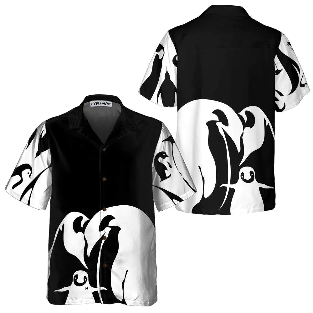 Black And White Penguin Hawaiian Shirt, Cool Penguin Hawaiian Shirt For Men - Perfect Gift Husband, Wife, Boyfriend, Girlfriend, Family, Friends