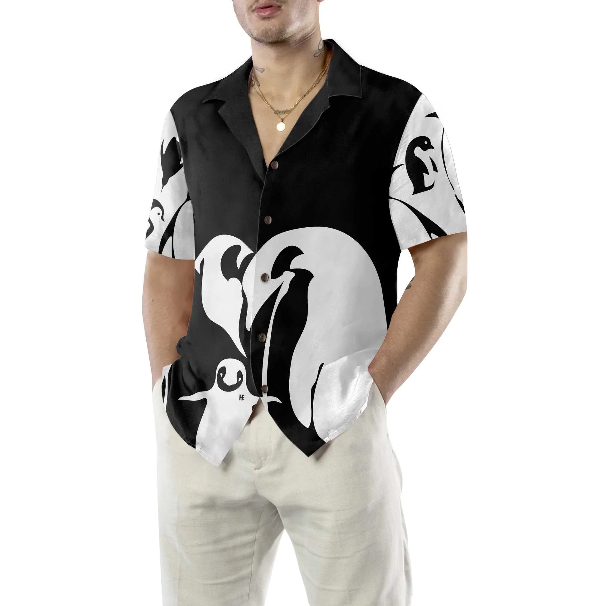 Black And White Penguin Hawaiian Shirt, Cool Penguin Hawaiian Shirt For Men - Perfect Gift Husband, Wife, Boyfriend, Girlfriend, Family, Friends