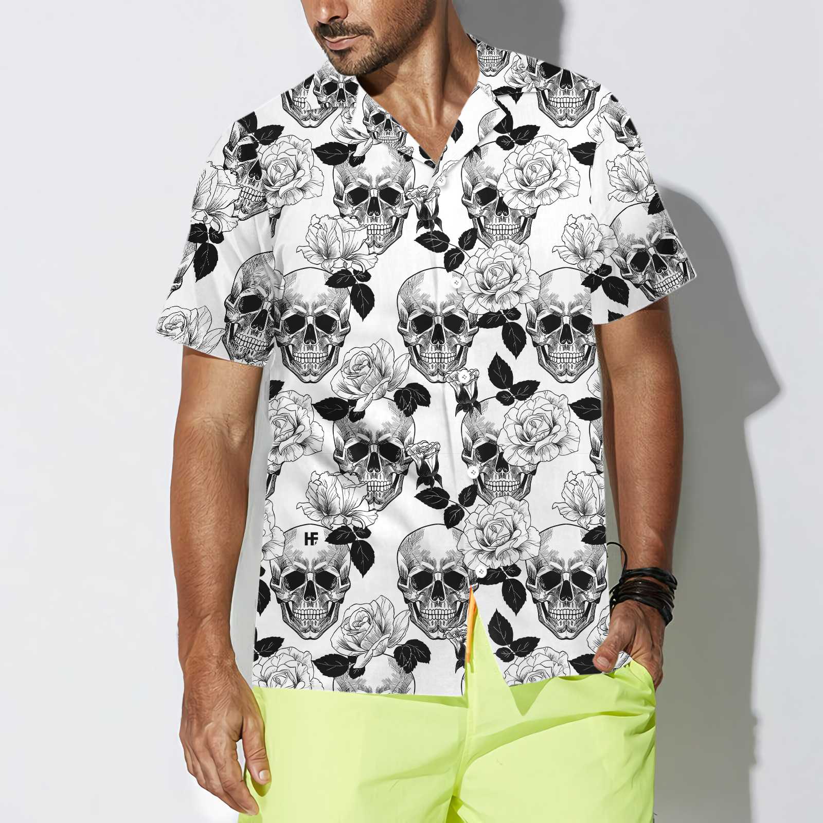 Black And White Skull Roses Hawaiian Shirt, Seamless Pattern Skull Shirt, Hawaiian Shirt For Men, Best Gift For Husband, Boyfriend, Friends, Family