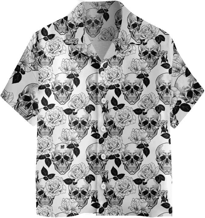 Black And White Skull Roses Hawaiian Shirt, Seamless Pattern Skull Shirt, Hawaiian Shirt For Men, Best Gift For Husband, Boyfriend, Friends, Family