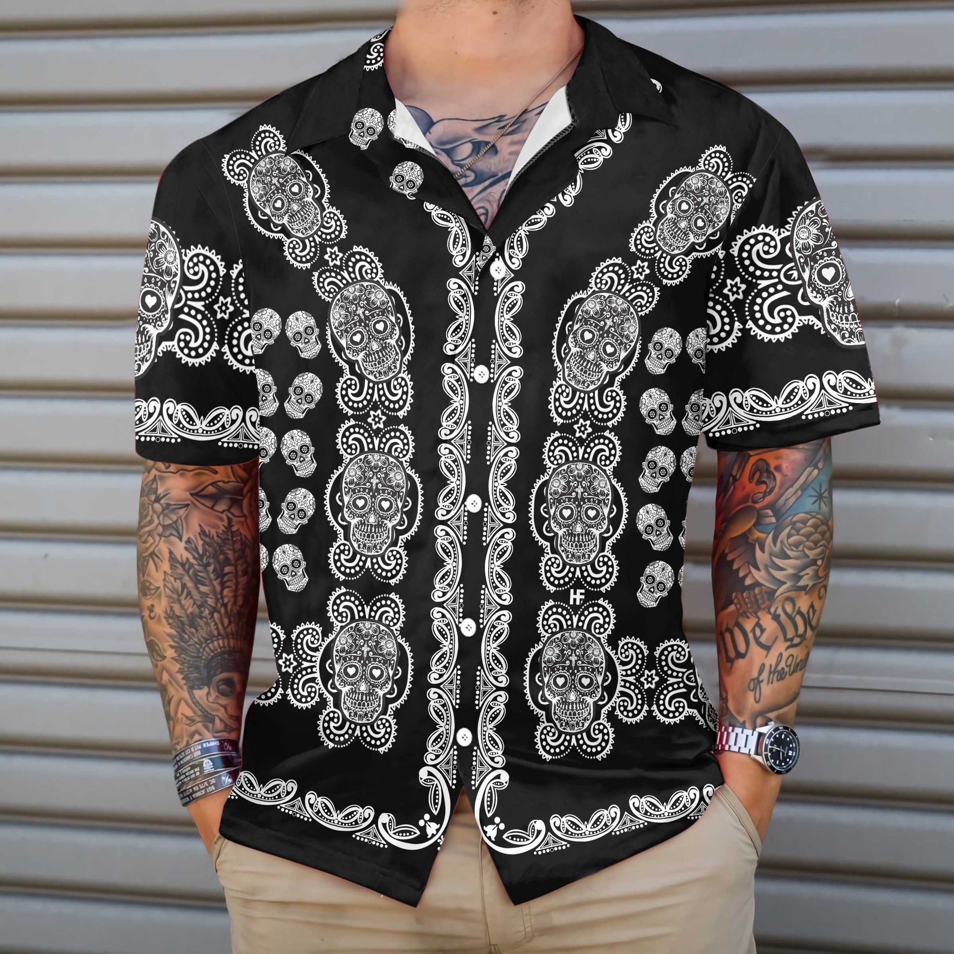 Black And White Sugar Skull Calavera Hawaiian Shirt, Day Of The Dead Mexican Skull Shirt, Best Gift For Husband, Boyfriend, Friends, Family