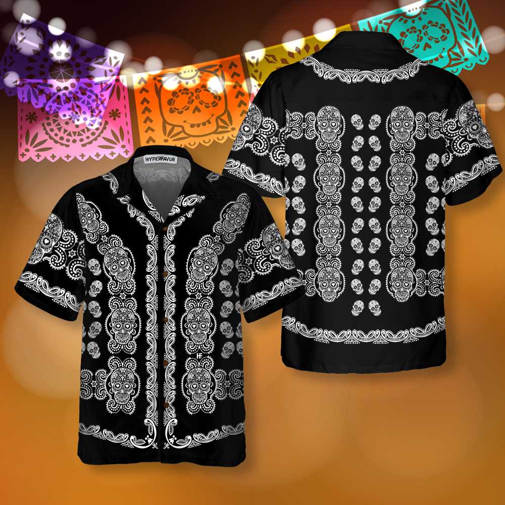 Black And White Sugar Skull Calavera Hawaiian Shirt, Day Of The Dead Mexican Skull Shirt, Best Gift For Husband, Boyfriend, Friends, Family