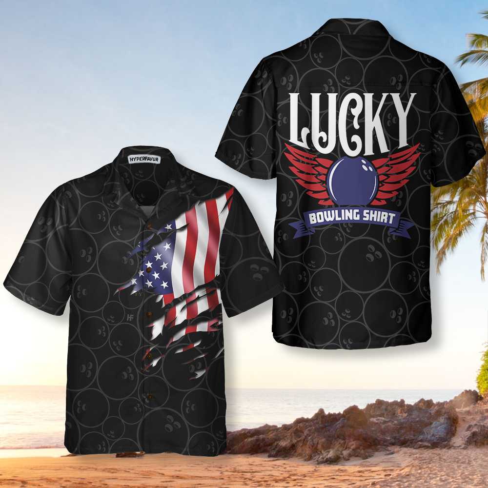 Black Bowling American Flag Hawaiian Shirt, Bowling Balls Shirt, Best Gift For Bowling Players, Friends, Family, Husband, Boyfriend