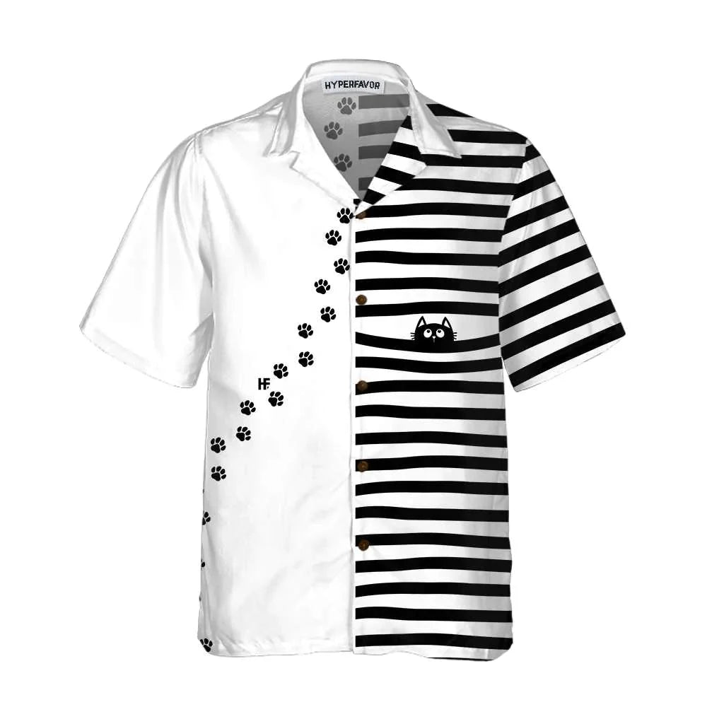 Black Cat Paw Print Hawaiian Shirt, Cat Themed Gift For Cat Lovers, Best Gift For Husband, Boyfriend, Friends, Family
