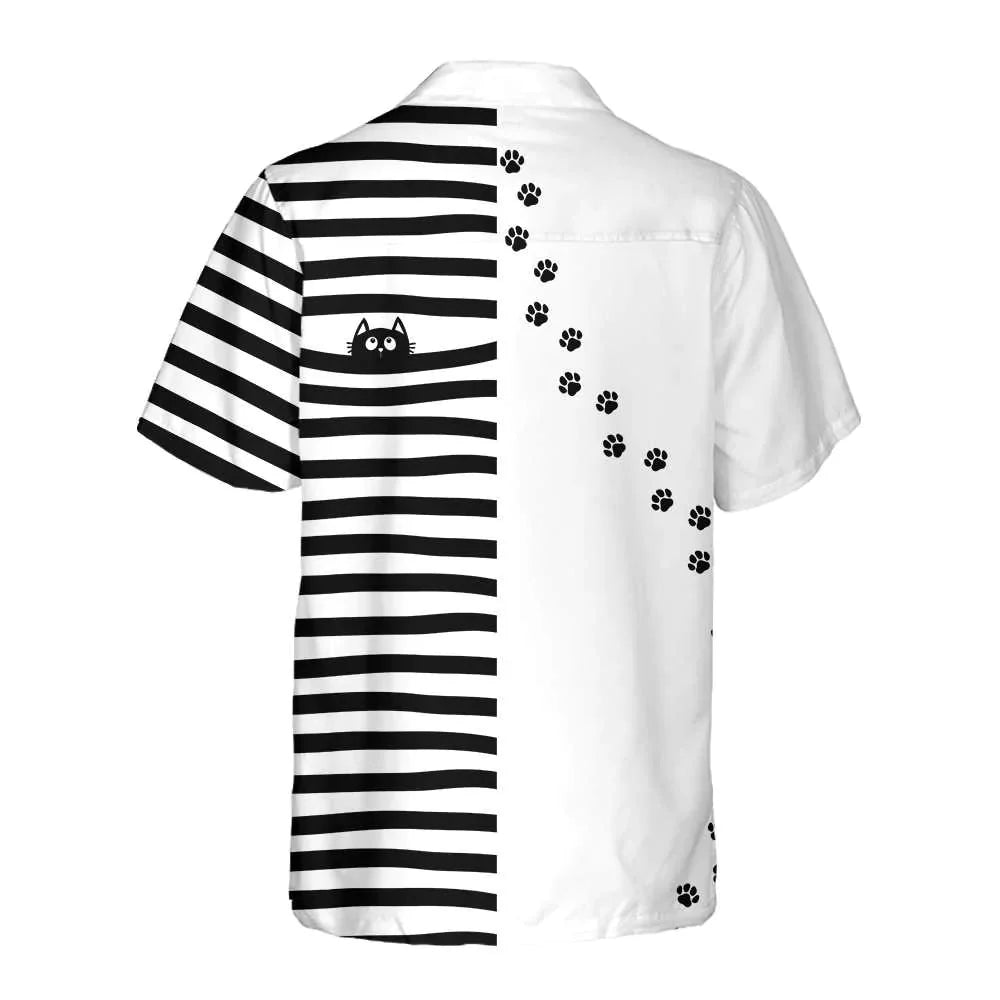 Black Cat Paw Print Hawaiian Shirt, Cat Themed Gift For Cat Lovers, Best Gift For Husband, Boyfriend, Friends, Family