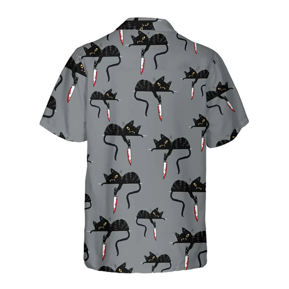 Black Cat With Knife Hawaiian Shirt, Cat Themed Gift For Cat Lovers, Husband, Boyfriend, Friends, Family
