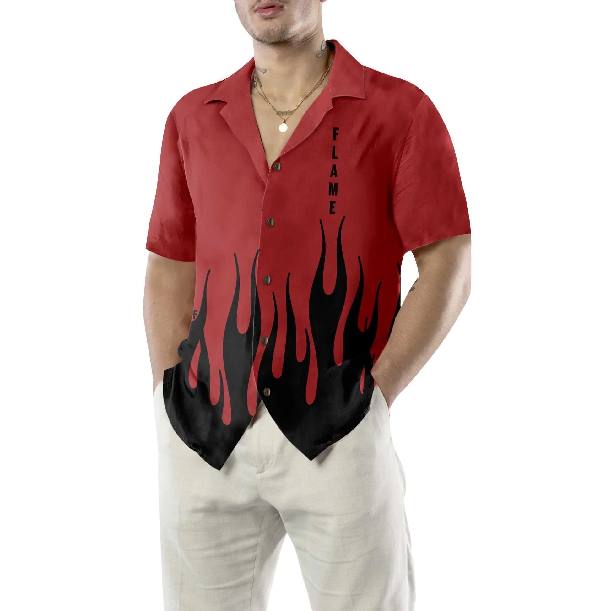 Black Flame Hawaiian Shirt, Short Sleeve Flame Shirt For Men, Flame Print Shirt, Anniversary, Valentine Gift For Husband, Boyfriend, Lovers
