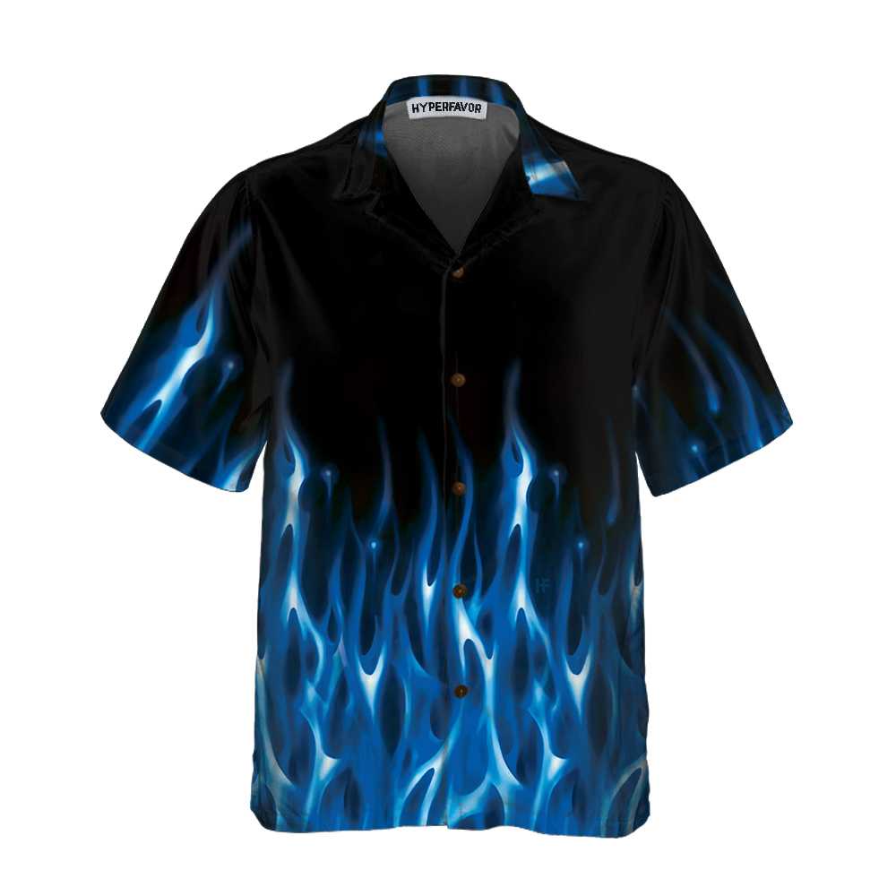 Blue Flame Hawaiian Shirt, Short Sleeve Flame Shirt For Men, Flame Print Shirt, Best Gift For lover, Friend, Family