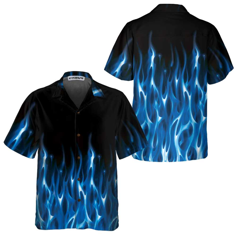 Blue Flame Hawaiian Shirt, Short Sleeve Flame Shirt For Men, Flame Print Shirt, Best Gift For lover, Friend, Family