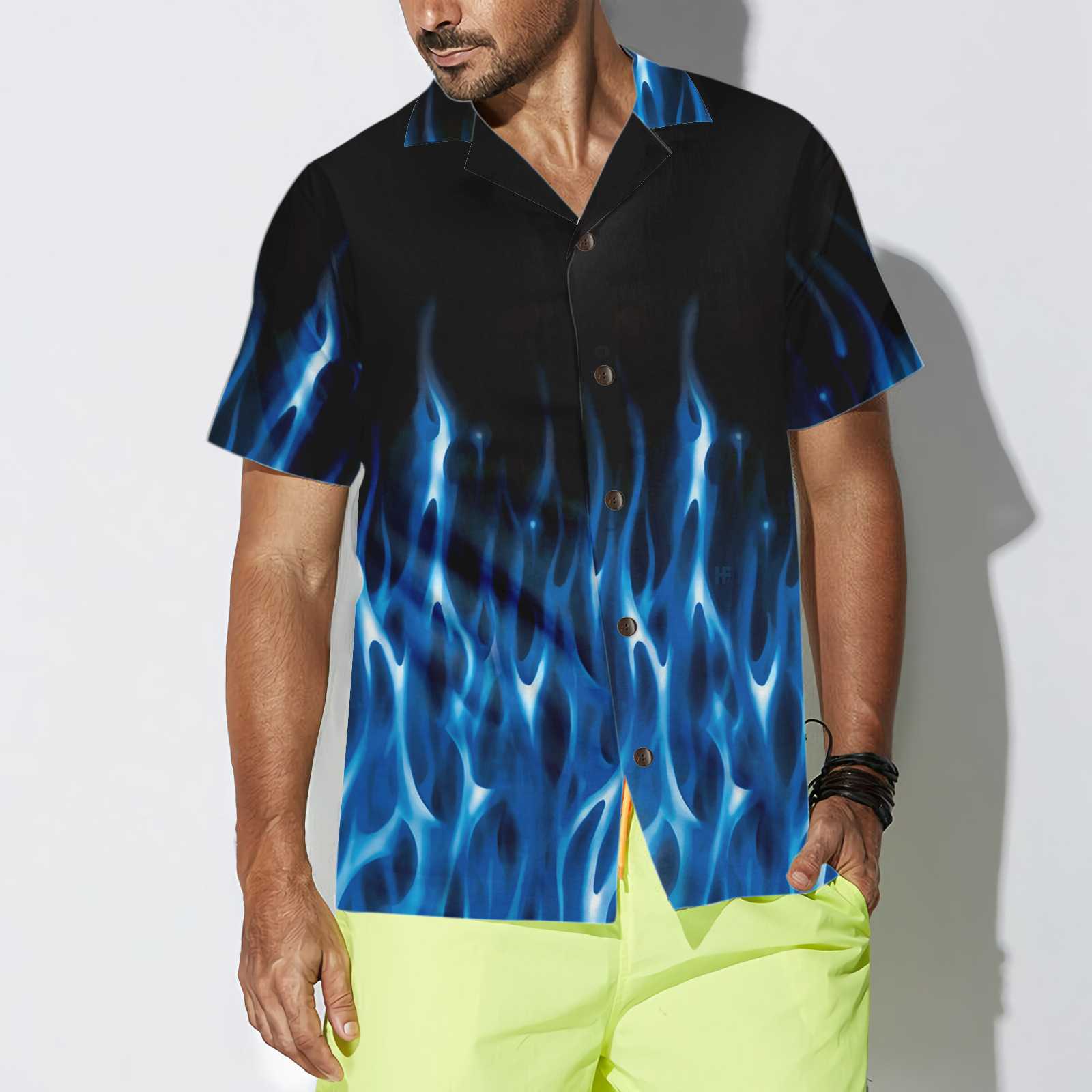 Blue Flame Hawaiian Shirt, Short Sleeve Flame Shirt For Men, Flame Print Shirt, Best Gift For lover, Friend, Family