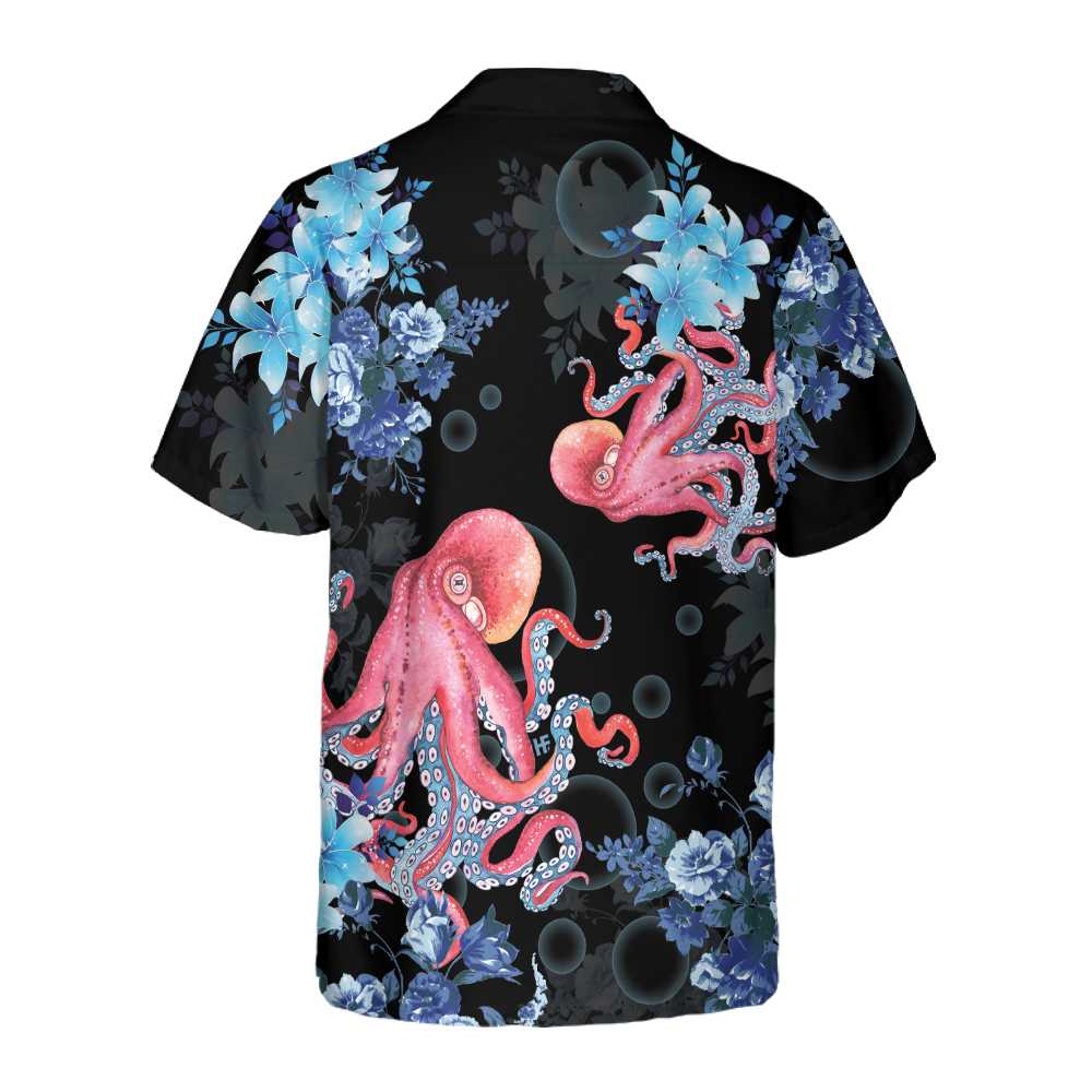 Blue Floral And Octopus Hawaiian Shirt, Short Sleeve Octopus Shirt For Men, Best Gift For lover, Friend, Family