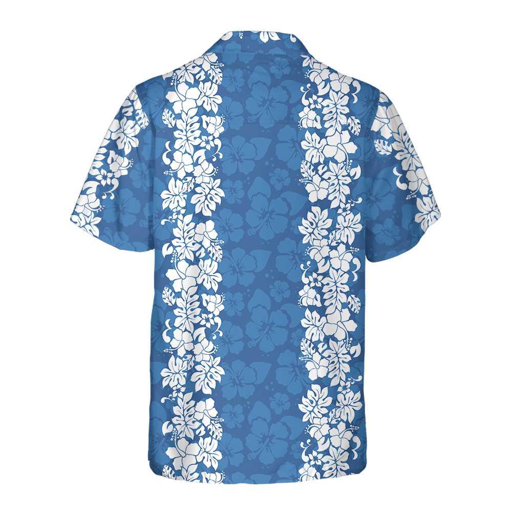 Blue Hibiscus Pattern Hawaiian Shirt, Short Sleeve Vintage White And Blue Hibiscus Print Shirt, Best Gift For lover, Friend, Family