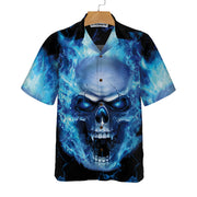 Blue Neon Skull Flame Hawaiian Shirt, 3D Blue Fire Skull Shirt, Best Gift For lover, Friend, Family