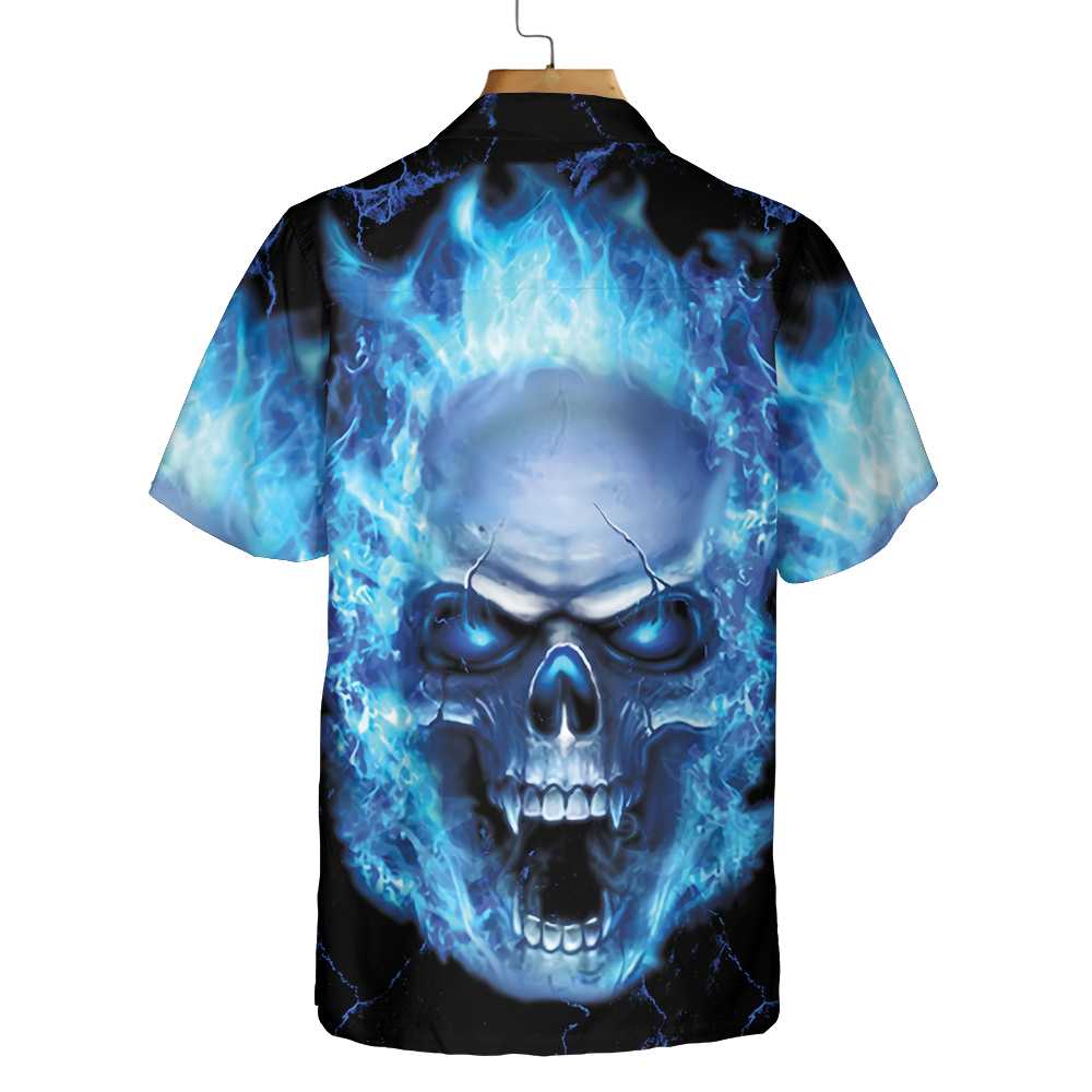 Blue Neon Skull Flame Hawaiian Shirt, 3D Blue Fire Skull Shirt, Best Gift For lover, Friend, Family
