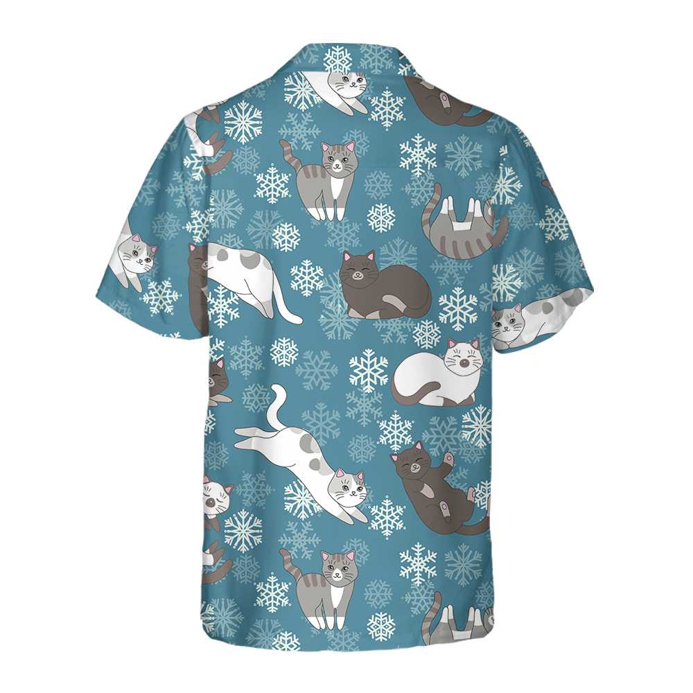 Blue Snowflakes Adorable Kittens Hawaiian Shirt, Funny Christmas Aloha Shirt, Best Gift For lover, Friend, Family