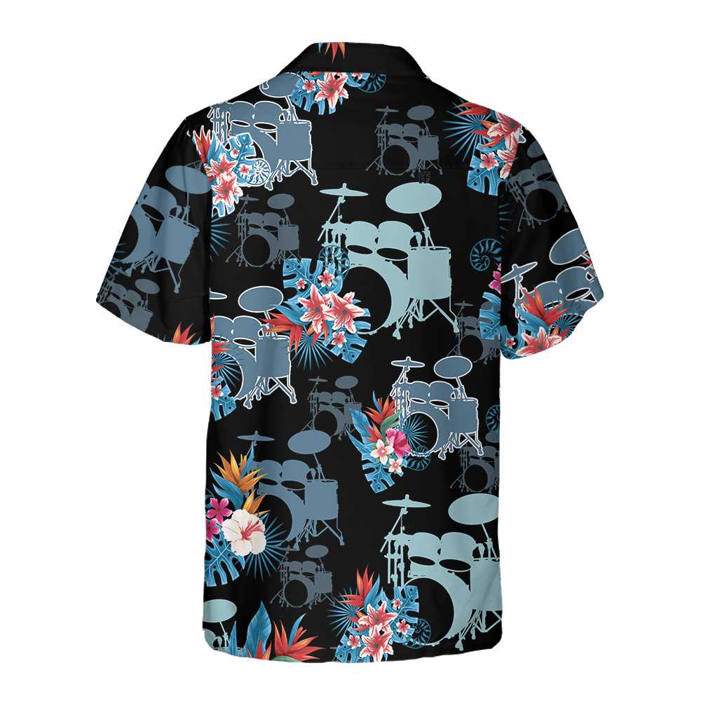 Blue Tropical Flower Drum Hawaiian Shirt, Drum Shirt For Men, Gift For Drummers, Best Gift For lover, Friend, Family